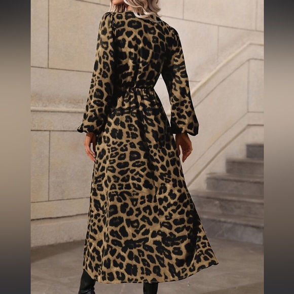 Boho Leopard Print Slit Long Sleeve Maxi Dress - Picture 7 of 16